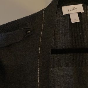 Ann Taylor LOFT cardigan. Charcoal gray with subtle silver sparkle.
